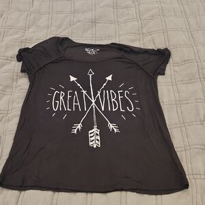 Pretty Rebel Black Graphic Tee with 'Great Vibes' Design Size L!